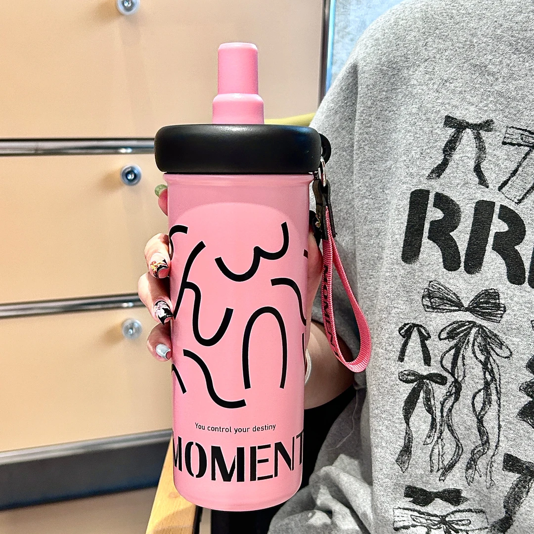 高颜值316不锈钢保温杯女生高颜值便携吸管杯学生户外随手杯子男