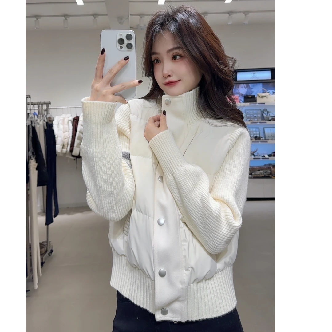 【张大晴】袖条纹针织袖羽绒服