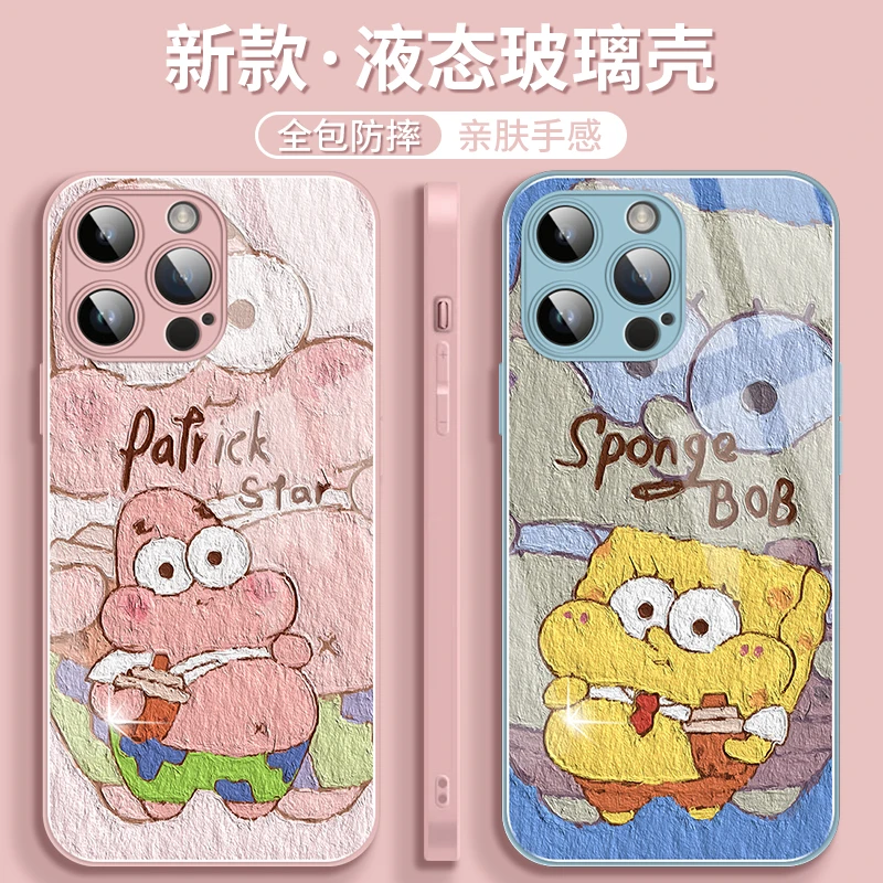 适用于苹果15/华为/oppo/小米/vivo油画海绵宝宝手机壳卡通情侣14