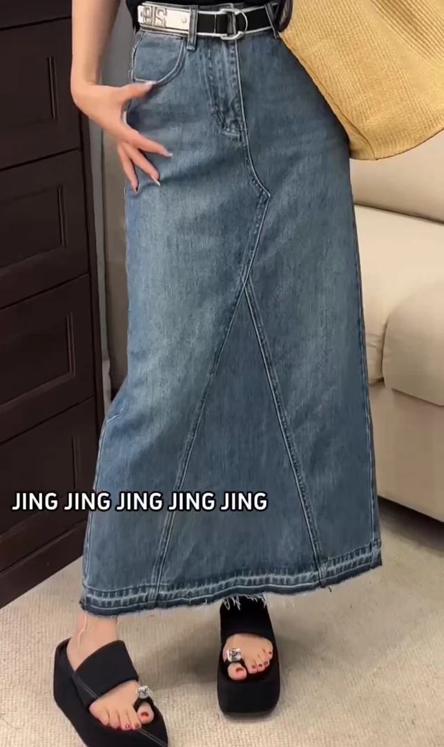 欧货正品小春家薄款牛仔长半裙蓝色显瘦半身裙时尚百搭高个子