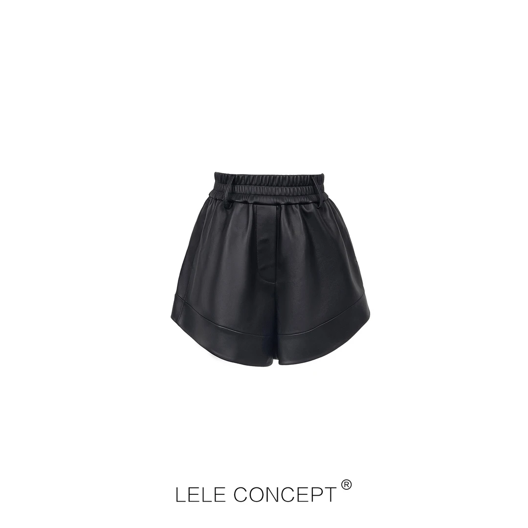 【LELE】新款ins皮筋腰皮短裤显瘦显腿长时尚百搭休闲高腰简约K0130