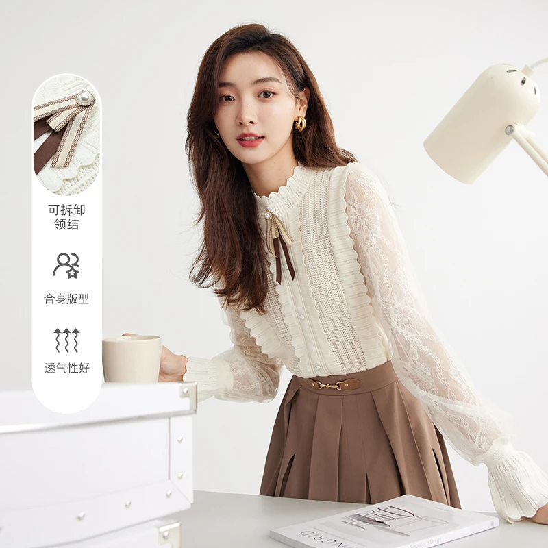 秋水伊人温柔针织衫秋装新款装甜美木耳边针织上衣6QS308A846001