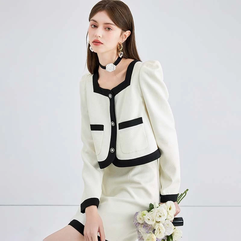 秋水伊人气质方领小香风连衣裙2025年春季女假两件624102C020307