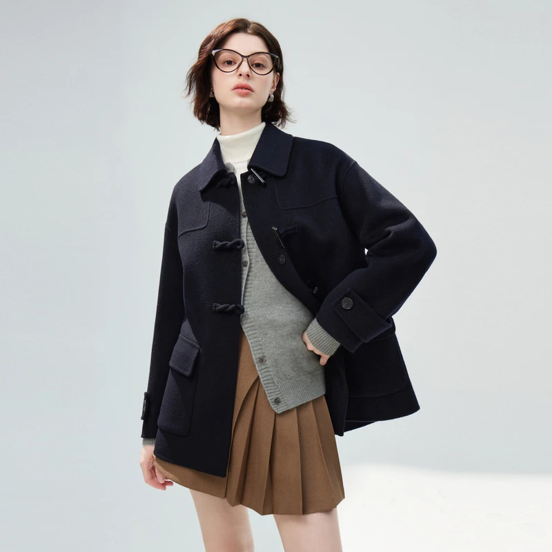 秋水伊人复古全羊毛大衣20冬气质时尚双面毛呢外套624410A130044