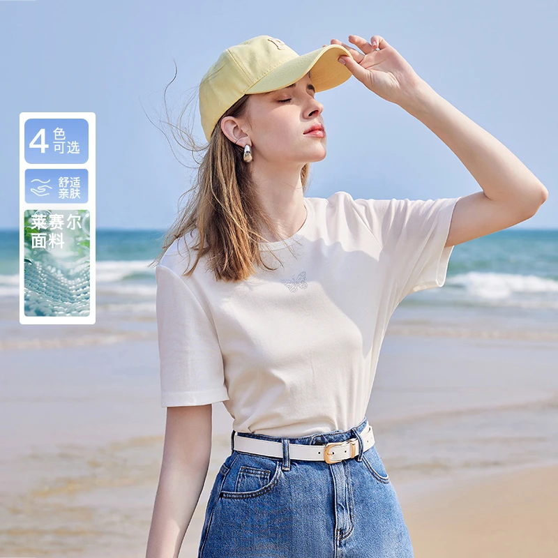 秋水伊人小个子圆领正肩T恤夏季新款女装简约休闲百搭上衣