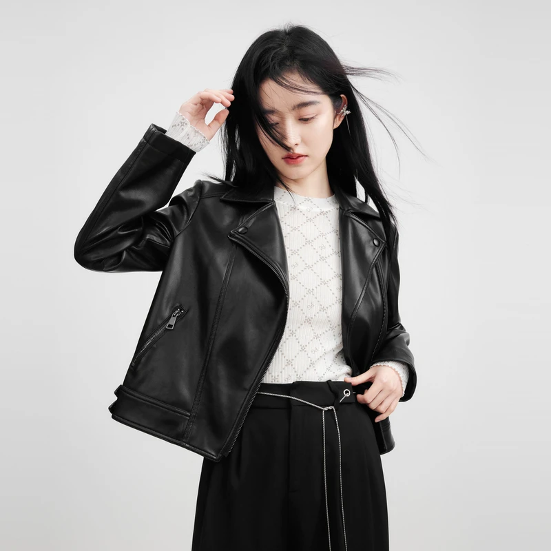 秋水伊人复古机车皮衣2025年春季新款百搭皮外套623112C261032