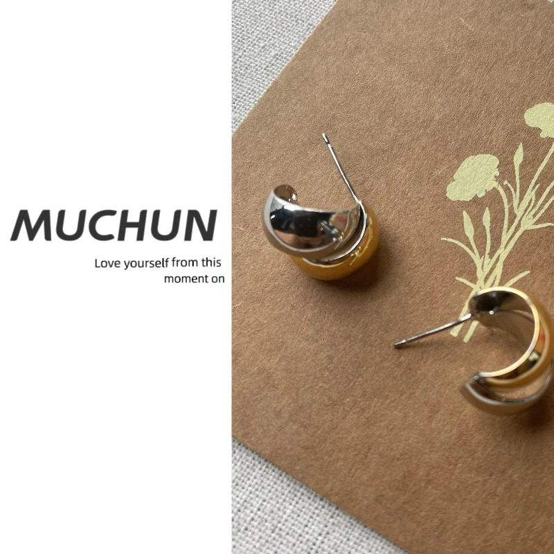 慕纯 铜合金耳饰 金色银色双拼耳饰秋冬新款气质百搭