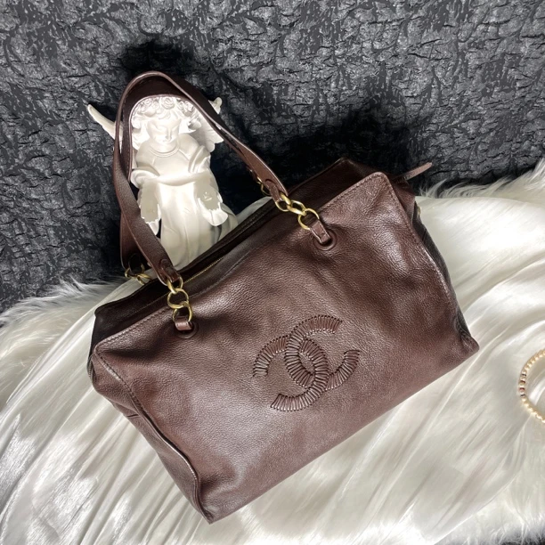 95新 Chanel/香奈儿 大喜/香奈儿金棕荔枝纹托特包单肩包