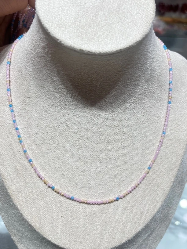 美货 粉蓝2mm特彩钻切锁骨链