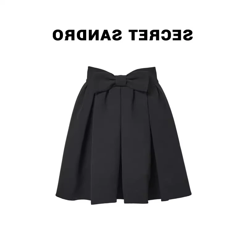 oajer欧纪儿旗舰女装店鸥同款蝴蝶结黑色半身裙女开春气质短裙子