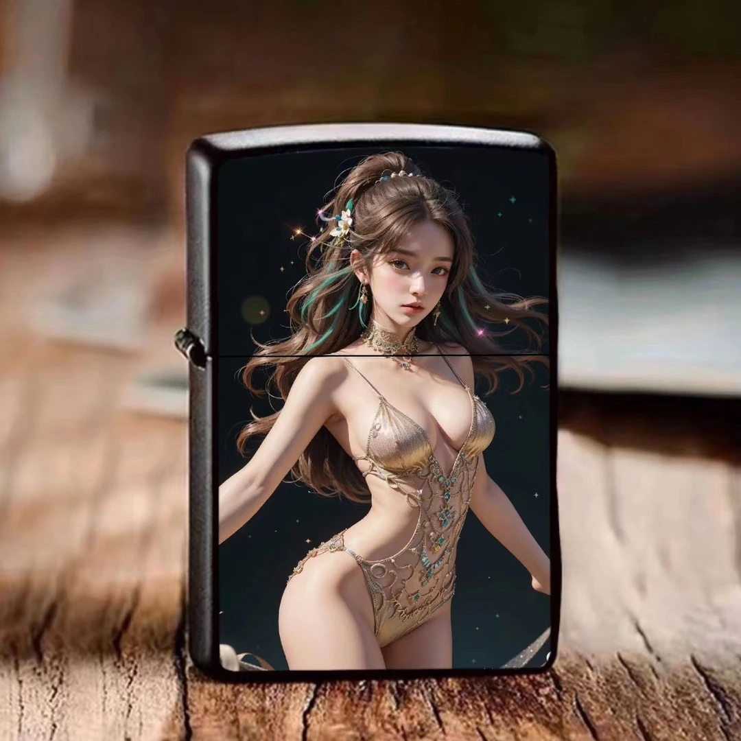 美女煤油打火机绘画动漫防风创意送男友礼物二次元国潮个性复古