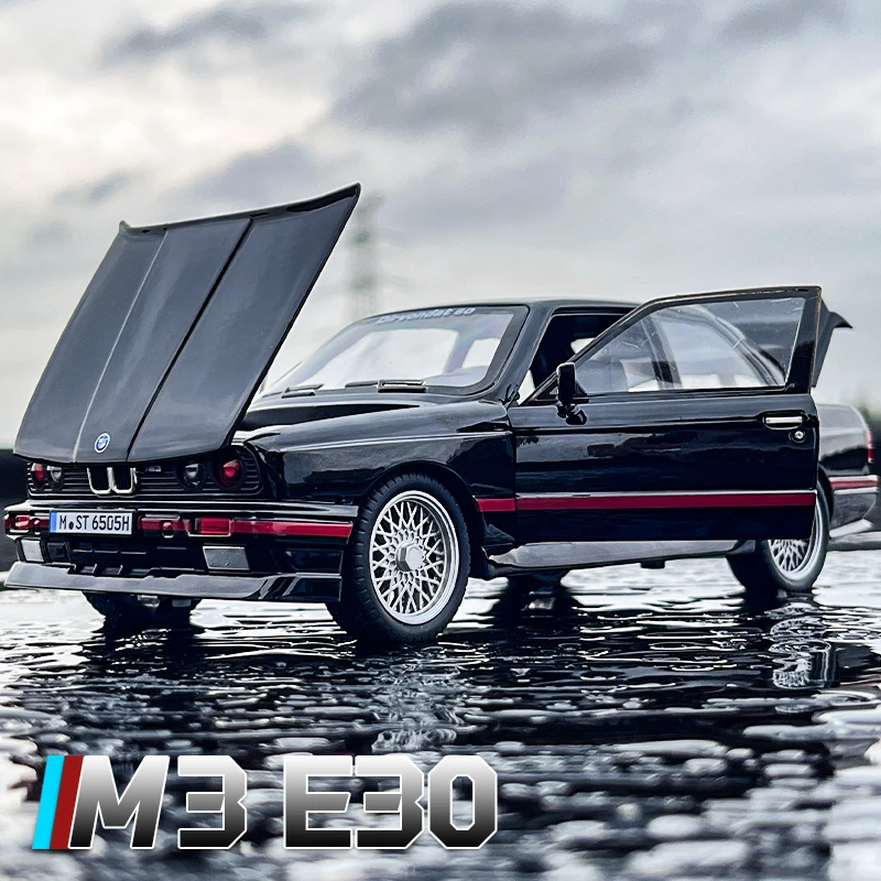 复古M3车模型仿真合金玩具车回力小汽车模型男孩摆件收藏1:24车模