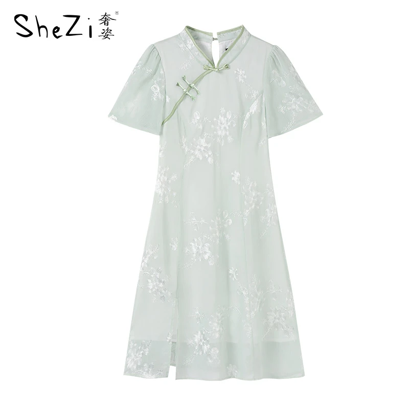 奢姿【水落青莲】改良旗袍绣花显瘦连衣裙9932852928【适合90-200斤】