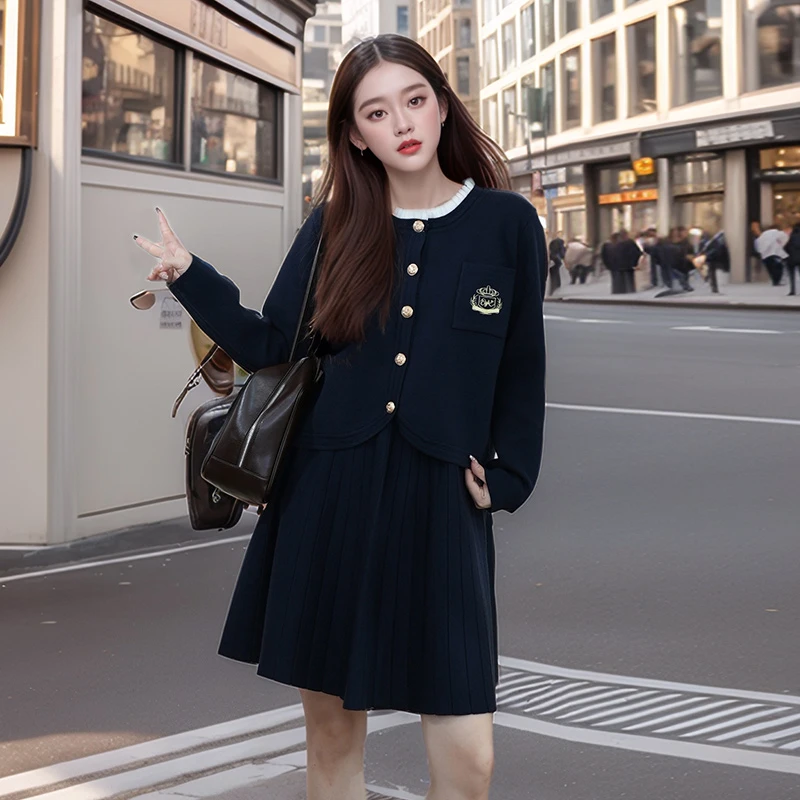 奢姿【寒茶行月】大码女装2025冬季高级感毛织针织两件套胖妹妹套装