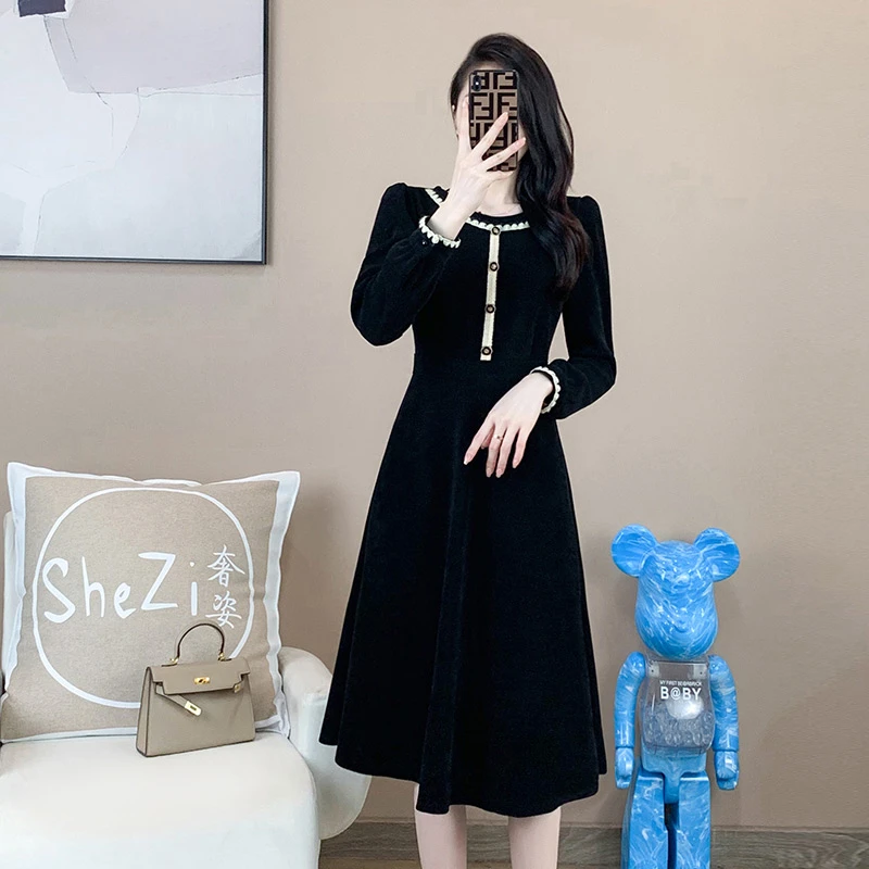 奢姿【环岛日记】秋冬装新款高级感赫本风连衣裙胖妹妹时尚裙子