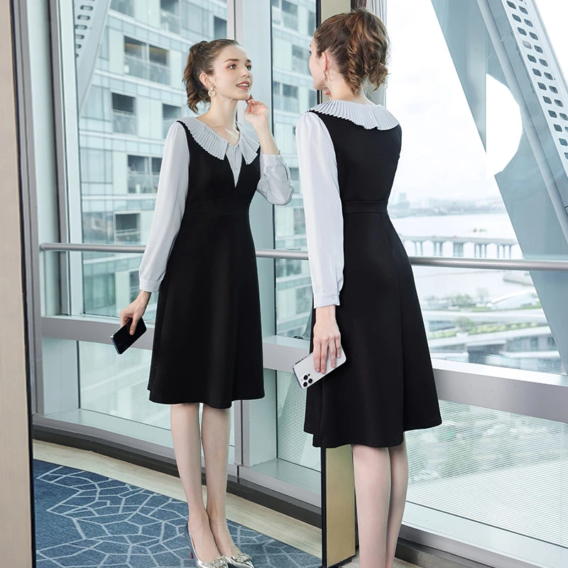 奢姿【云淡风轻】2025新款高级感胖妹妹压褶荷叶领时尚针织连衣裙