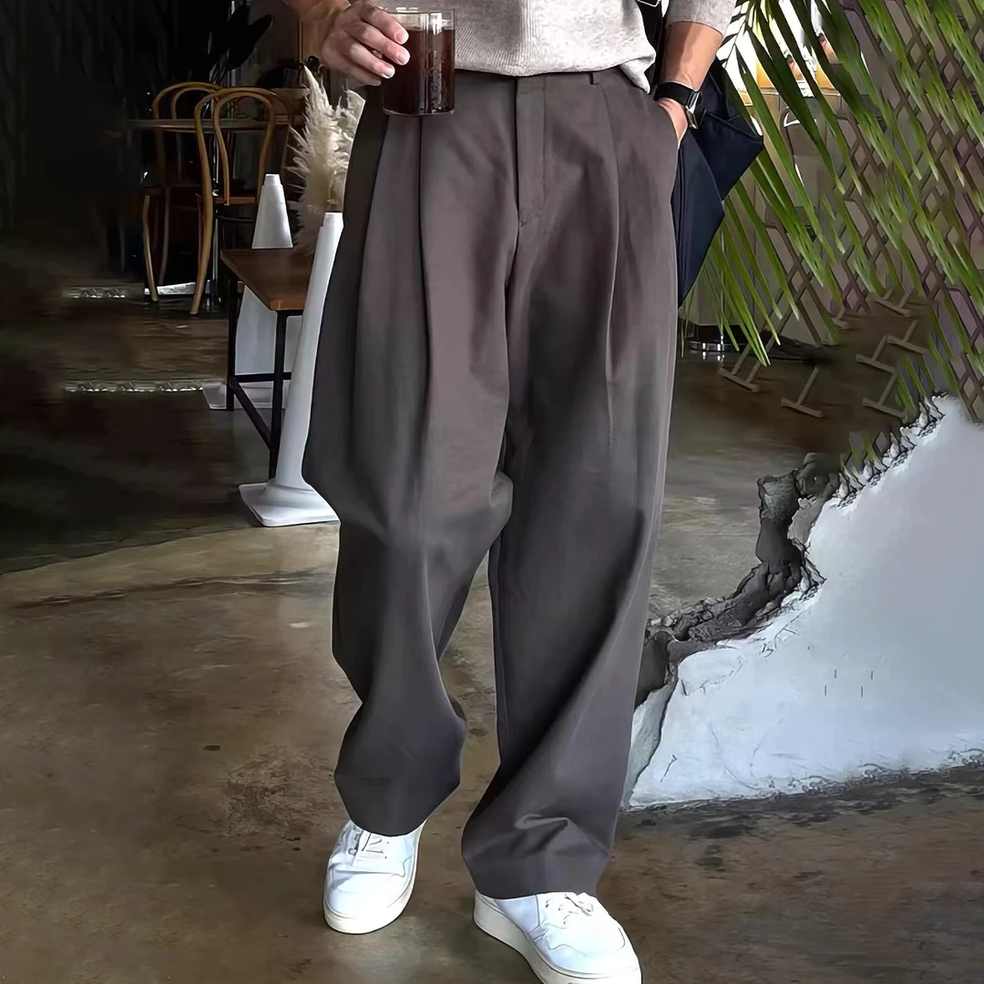 韩系双褶宽松直筒 西裤 商务 休闲 两穿春秋免烫阔腿裤