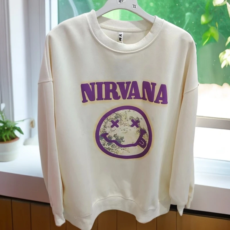 【艾萱萱】12909款美式复古笑脸圆领卫衣女 约70