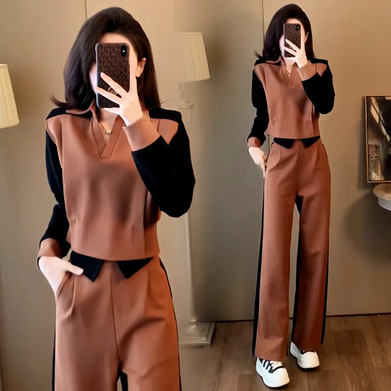 高含棉欧货休闲运动服套装女2025年秋季洋气显瘦卫衣阔腿裤两件套