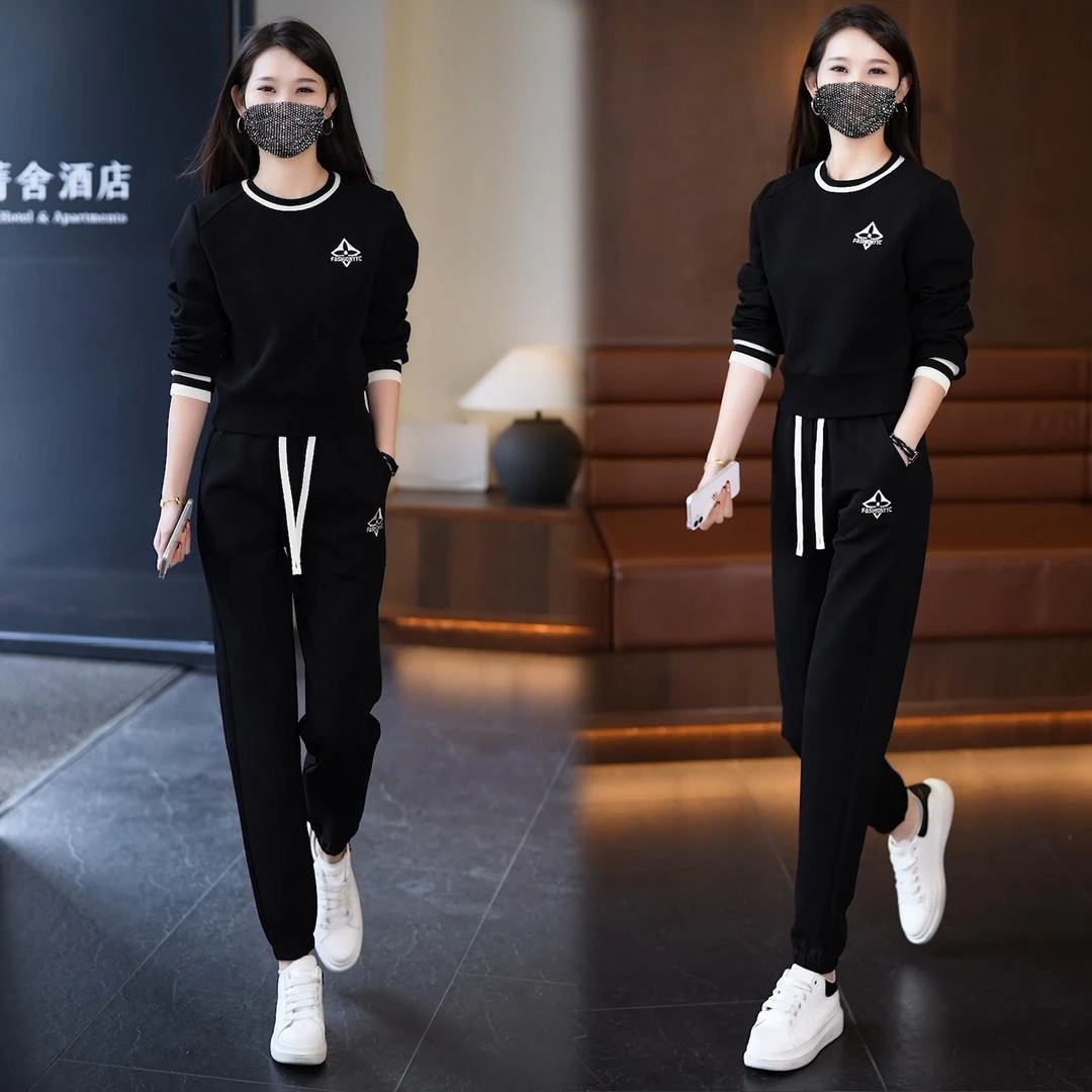 高含棉休闲时尚套装女2025年春秋季新款宽松卫衣运动跑步服两件套