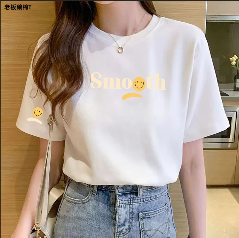 短袖T恤女2024夏季新款t恤显瘦百搭重磅精梳棉印花时尚休闲半袖