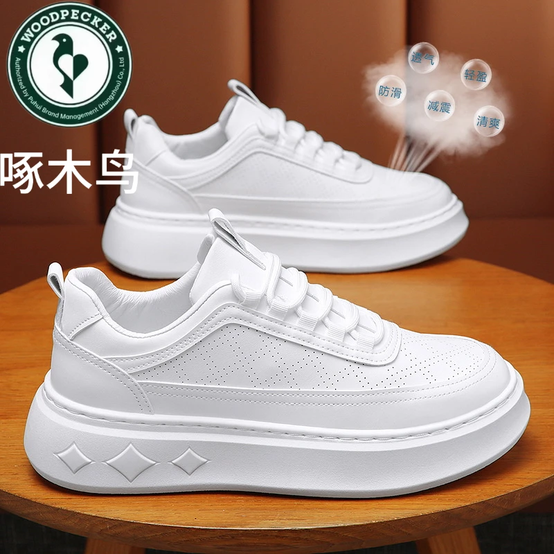 啄木鸟男鞋新款透气小白鞋子男韩版潮流百搭厚底运动鞋休闲板鞋