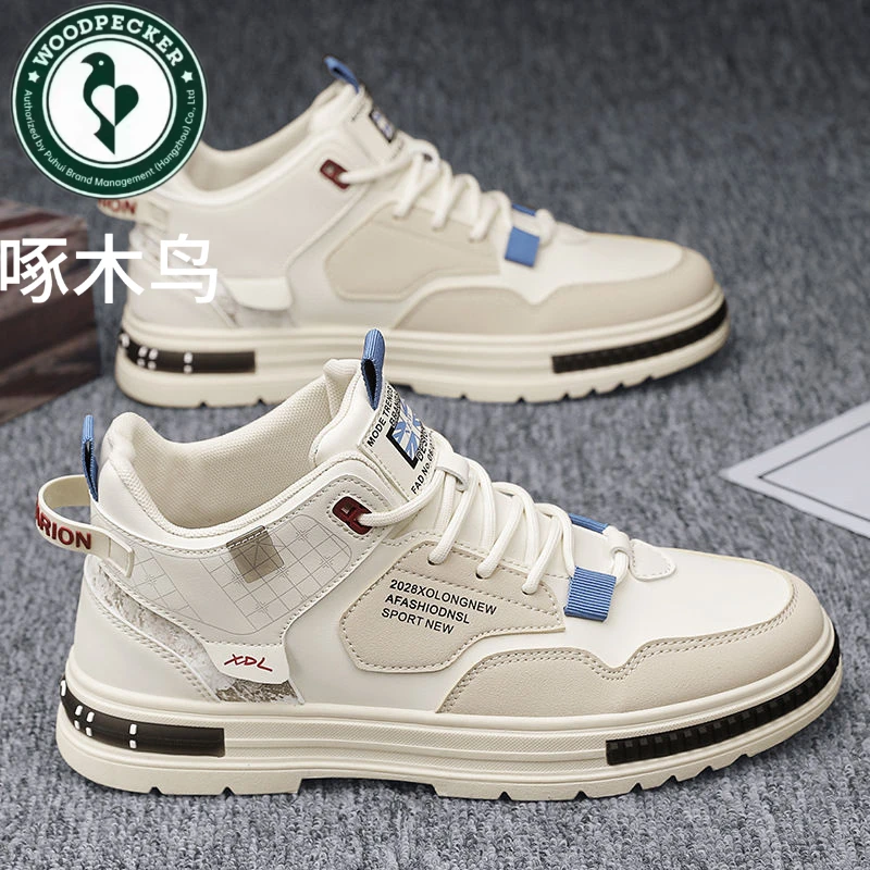 啄木鸟高帮男鞋新款运动休闲板鞋透气韩版厚底增高中帮小白潮鞋