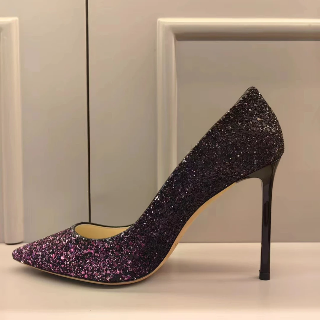 95新 JIMMY CHOO/吉米周 未使用/38/奢呗/女士渐变紫色高跟鞋婚鞋
