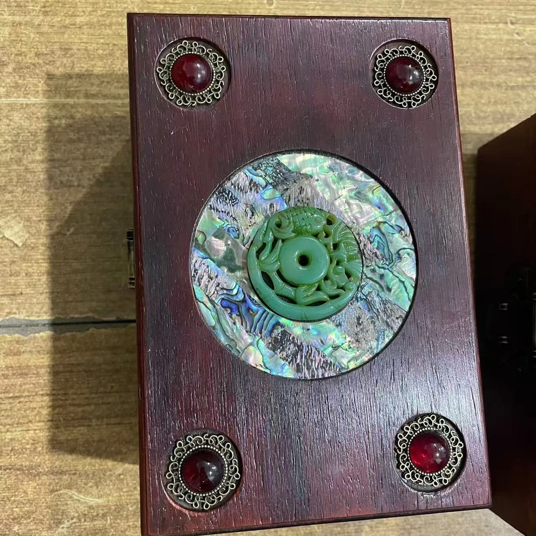 988-----彩贝 木盒  长圆（盒有物）家居摆件