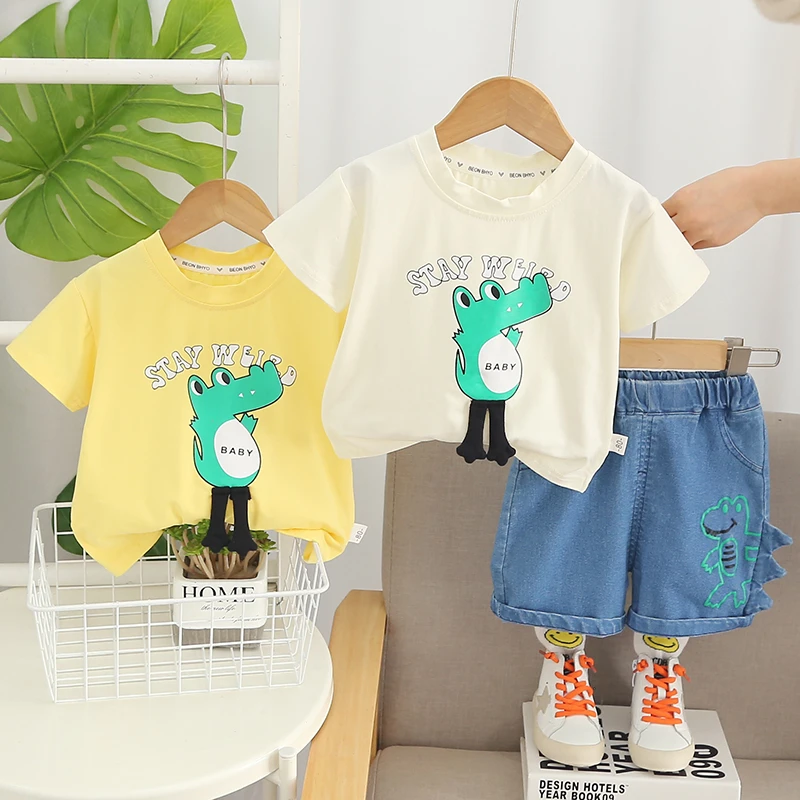 男童夏季套装2024新款卡通儿童夏天薄款短袖男宝宝夏款恐龙两件套