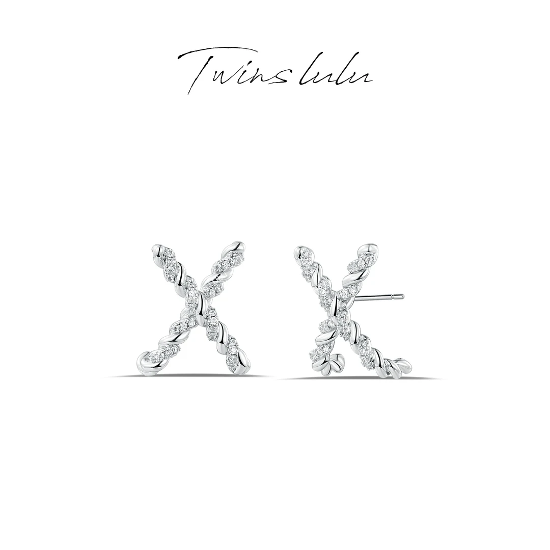 TWINS LULU 镀K金 轻奢ins百搭气质精致扭花交叉耳环TSL857