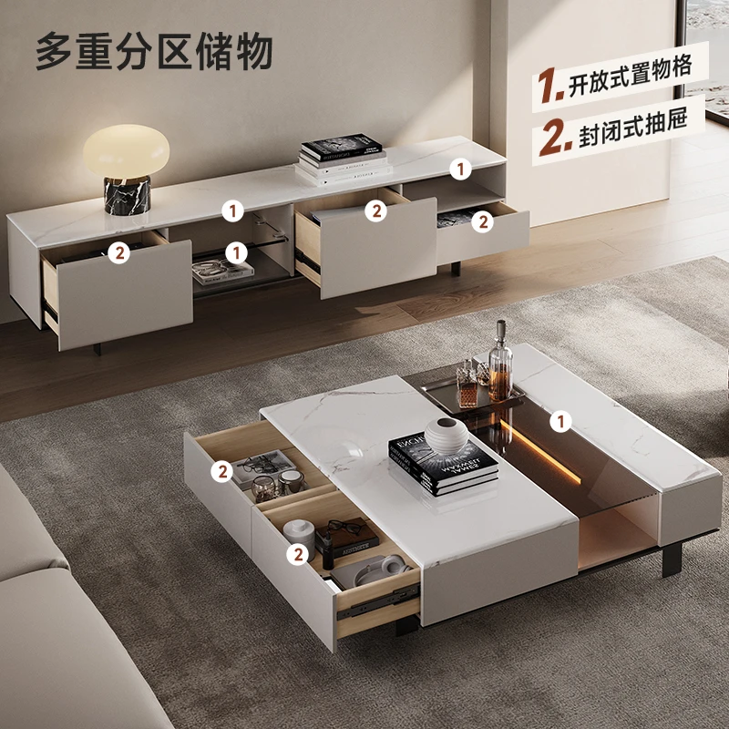 芝华仕意式极简微晶石茶几电视柜客厅组合家具2024新款CJ166