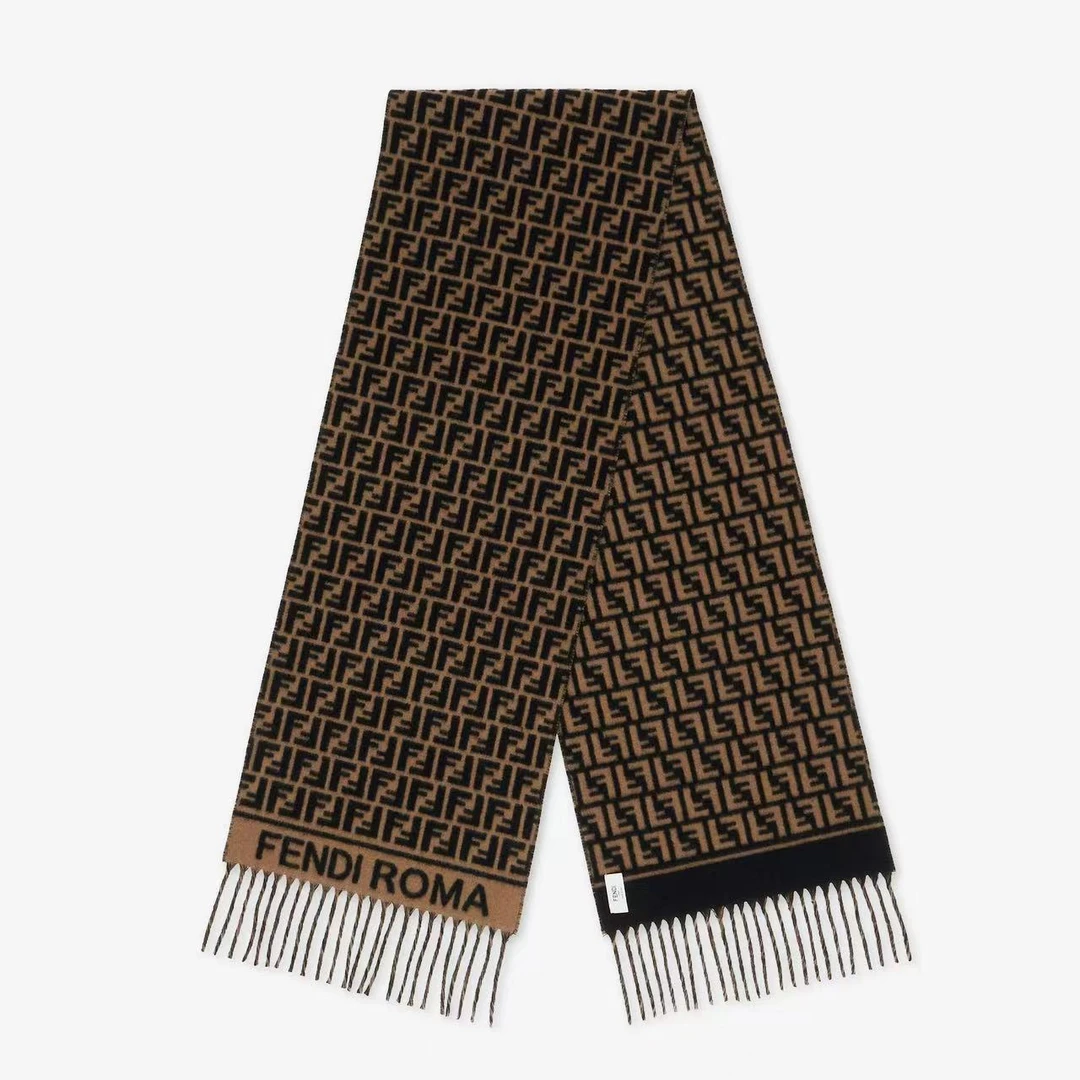 全新未使用 FENDI/芬迪 FENDIFF老花流苏羊绒羊毛围巾