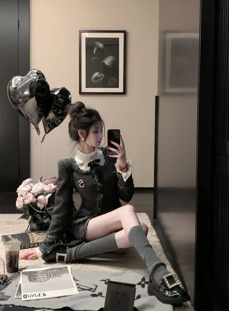 【雅乔定制】童话小镇 高级感方领黑灰色小香外套DYYK-24081950