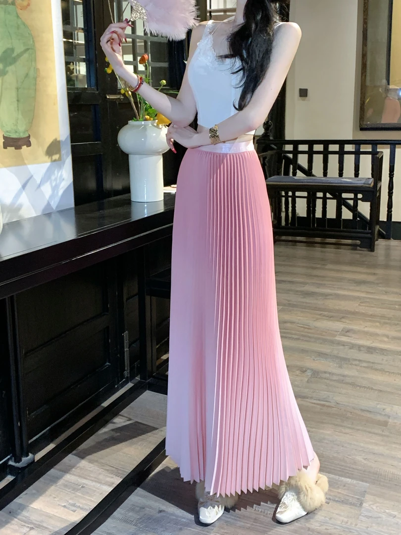 【雅乔定制】小玉兔 渐变粉色半身裙百褶长裙DYYK-24102038