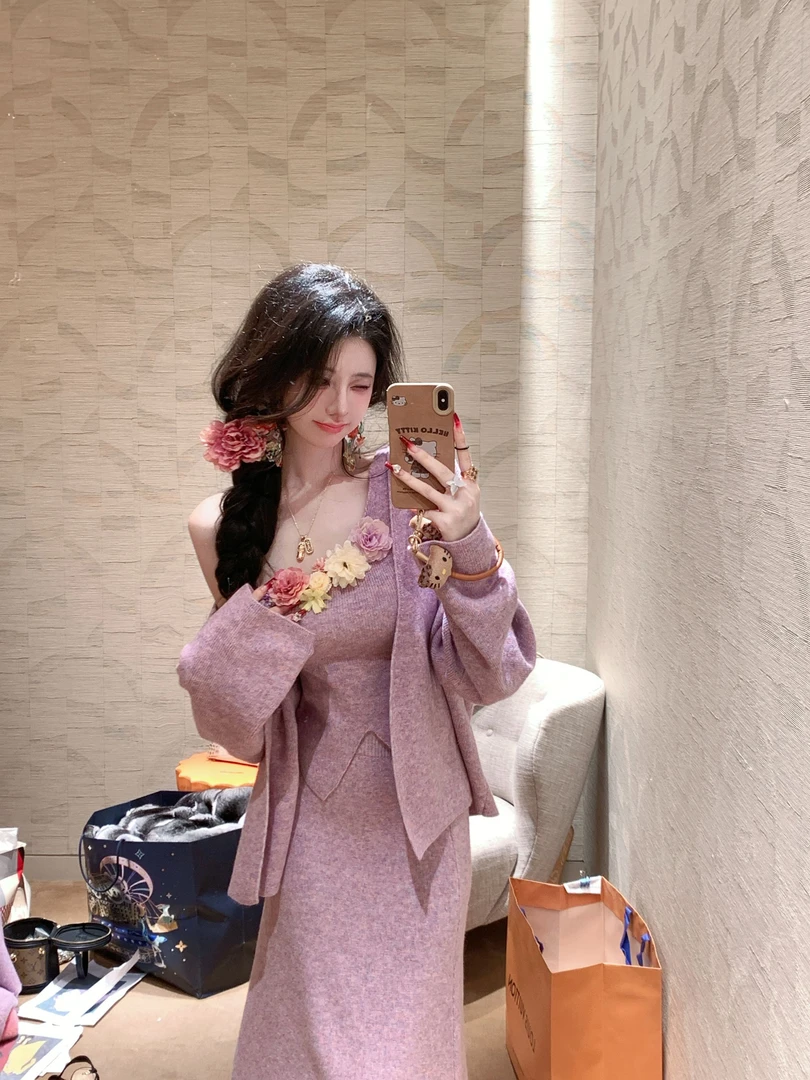 【雅乔定制】花漾女孩时尚休闲小众针织套装三件套DYZY-24117451