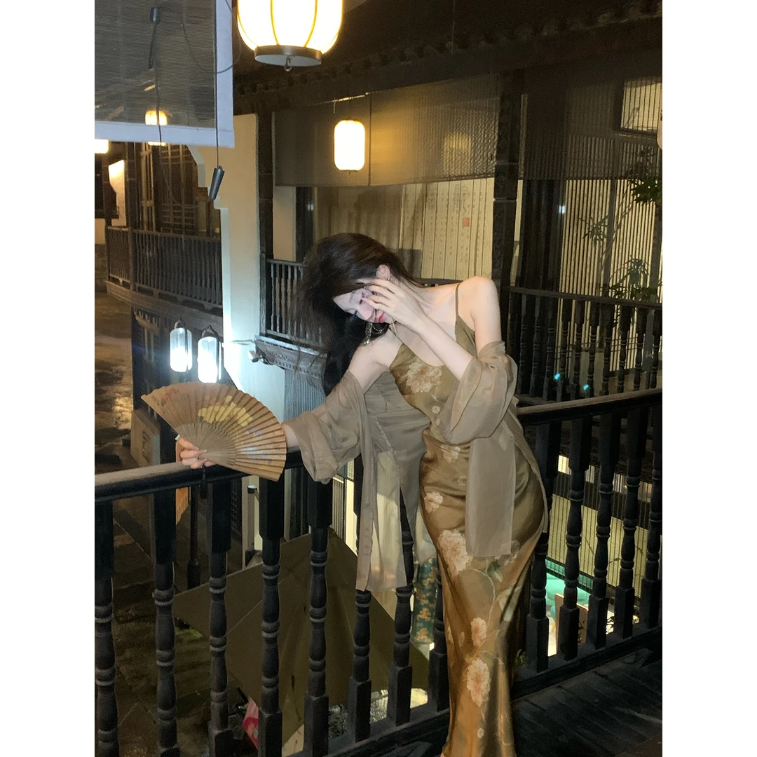 【雅乔定制】迷雾粽 垂坠感印花吊带裙连衣裙DYYK-24041758