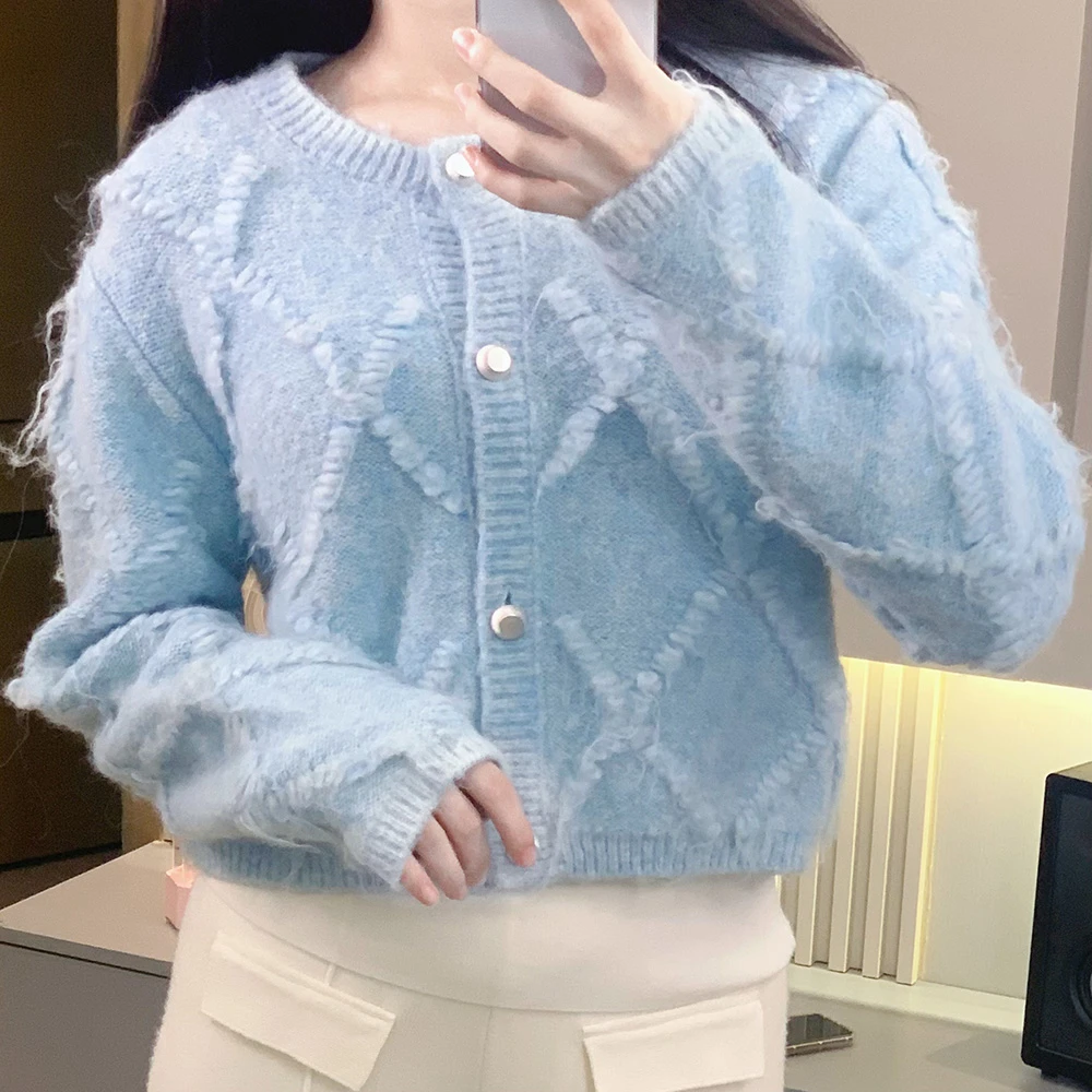【雅乔定制】妈妈的毛衣 短款海盐纯欲baby蓝开衫外套DYDQ-23060006