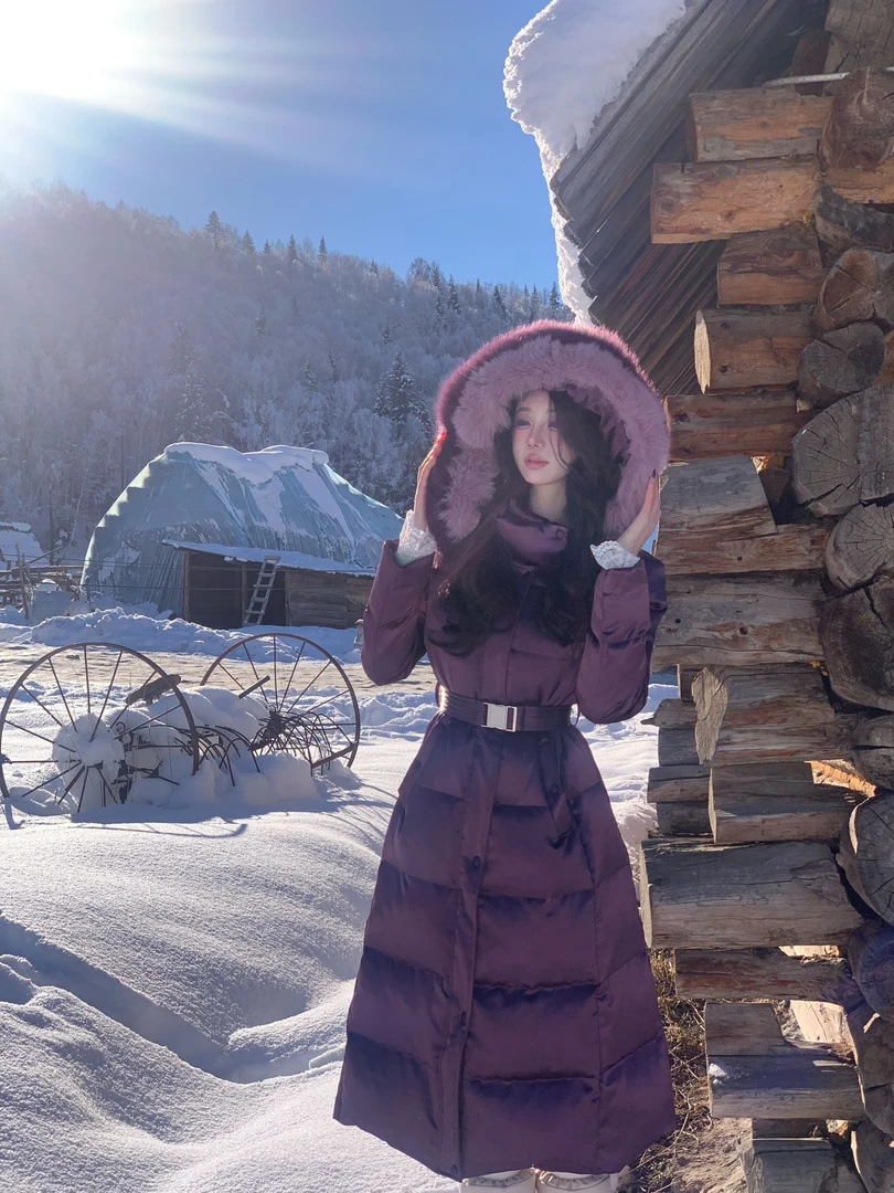 【雅乔定制】紫萱情诗  狐狸毛领紫色长款羽绒服外套DYYY-24105607