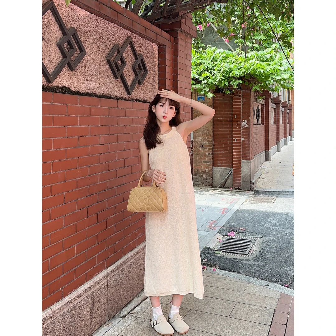 BING 韩版针织挂脖无袖连衣裙（no退no换）