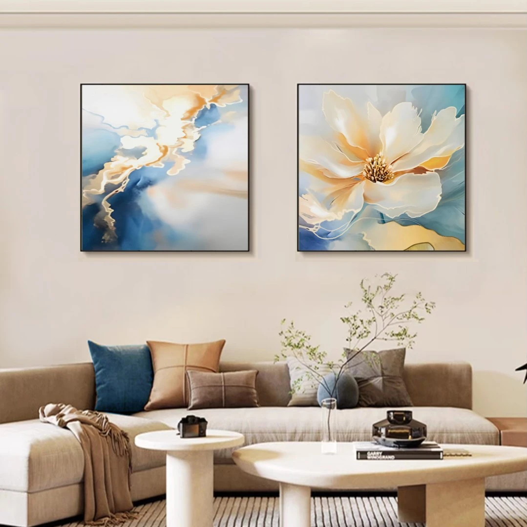 【那时花开】高级两联画客厅背景画挂画轻奢画装饰画卧室床头轻奢画