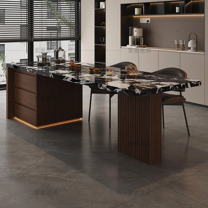 【高定系列】意式极简岩板茶桌椅家用泡茶台别墅客厅创意茶桌茶台