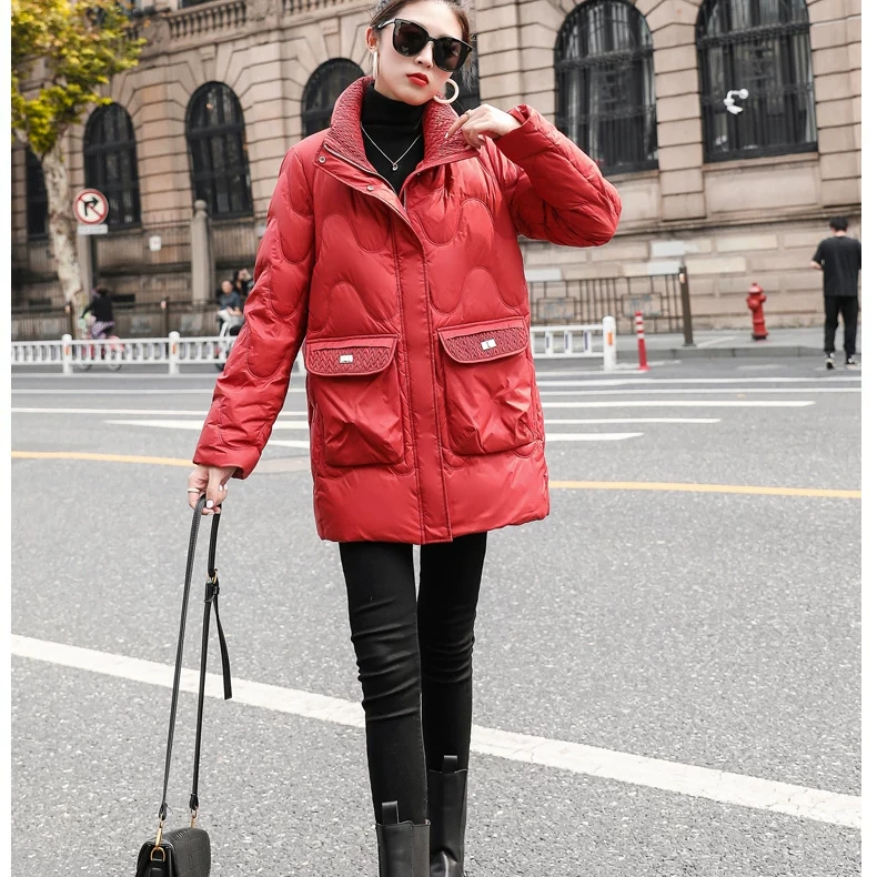 冬季新款女立领轻薄中长款保暖羽绒服外套Y817