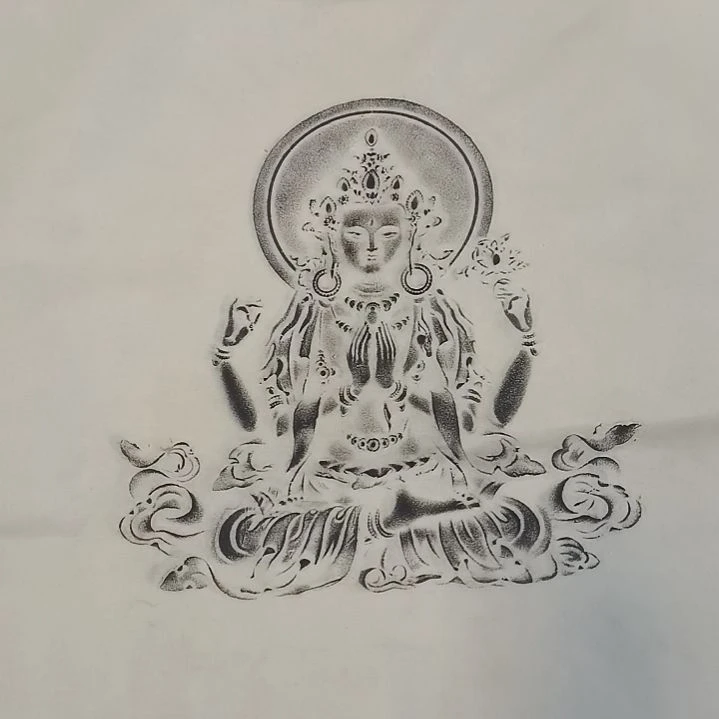 昌化石印石,四臂观音菩萨拓片一张,尺寸三尺整纸大尺寸