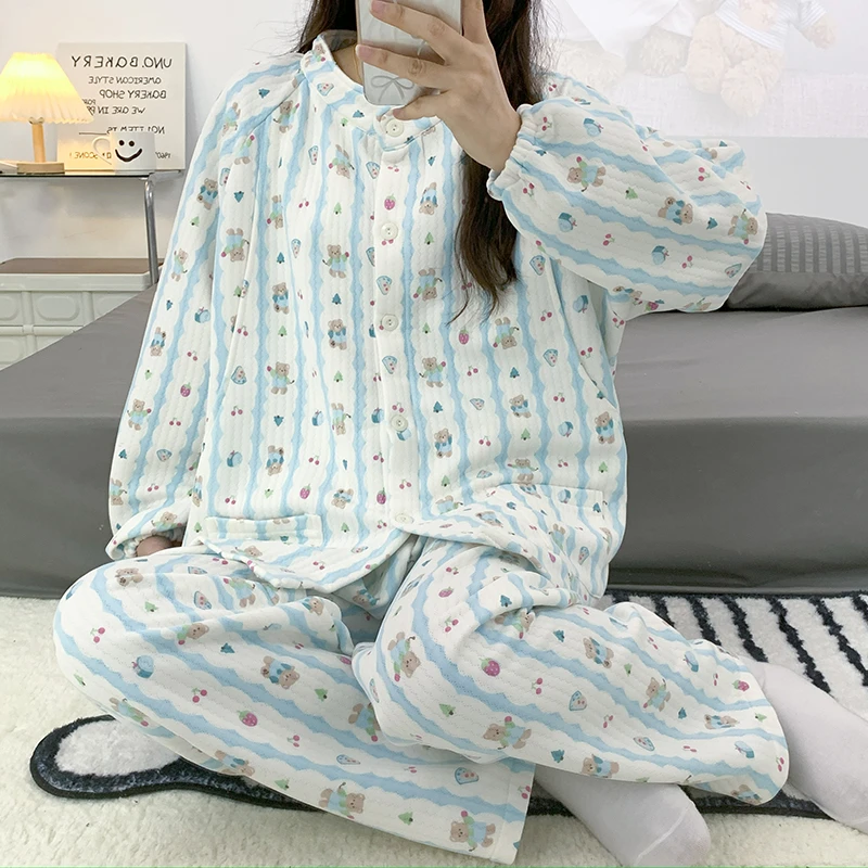 秋冬空气棉孕妇睡衣女产后产妇怀孕期坐月哺乳喂奶夹层月子服套装