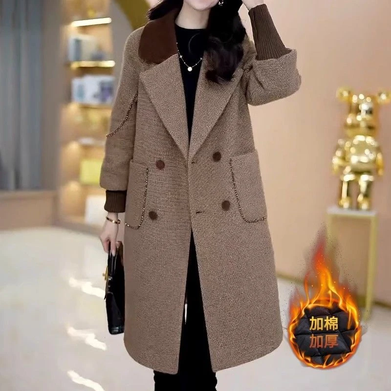 时尚新款秋冬女士大衣西装减龄保暖显高加棉冬款加厚毛呢气质外套