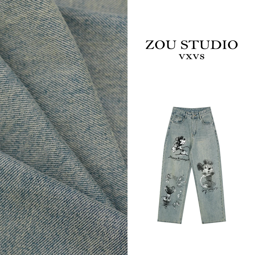 ZOU STUDIO VXVS   米奇裤 夏款卡通涂鸦潮流百搭牛仔裤66503