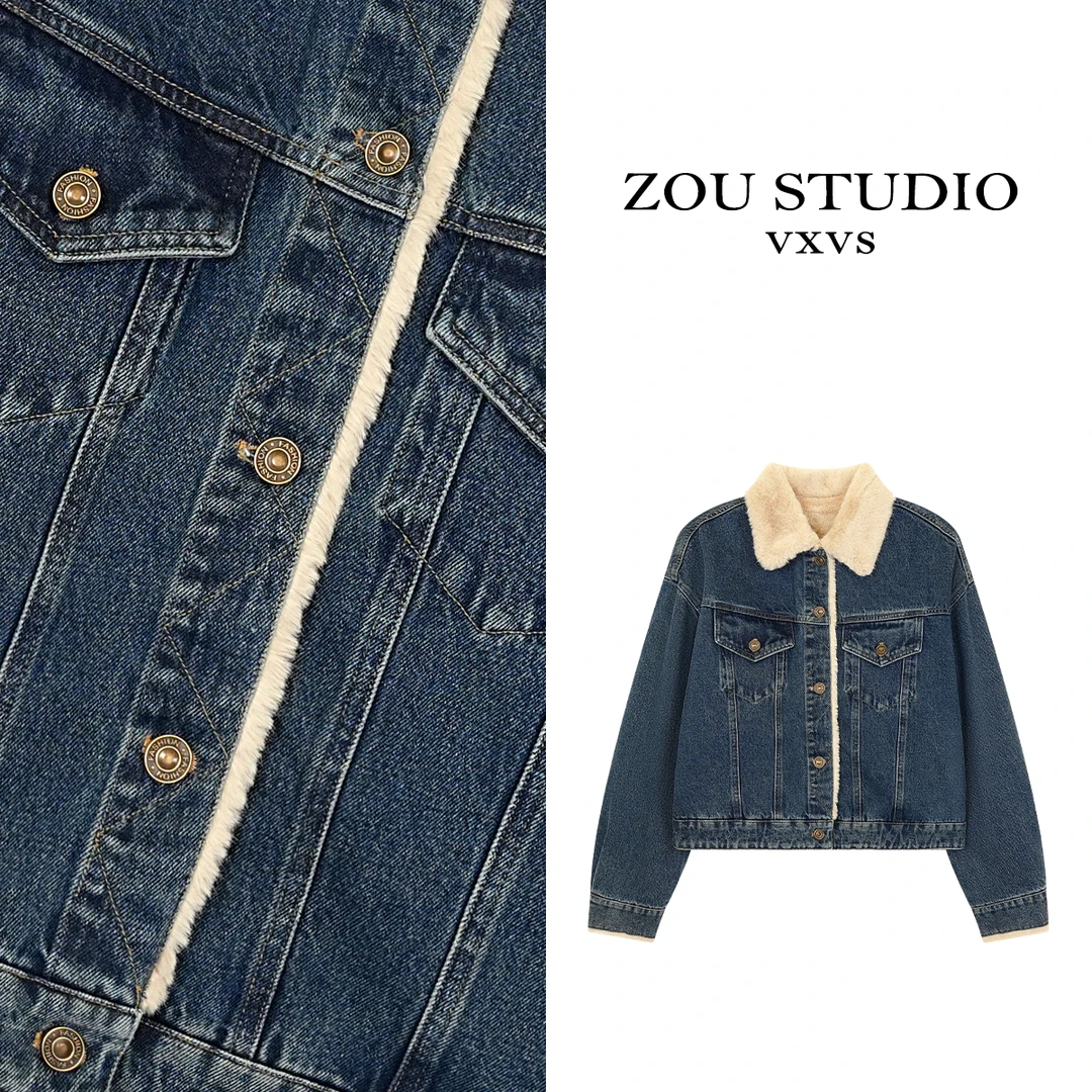 ZOU STUDIO {VXVS} 降温必入 新款小众设计感牛仔毛毛外套69133