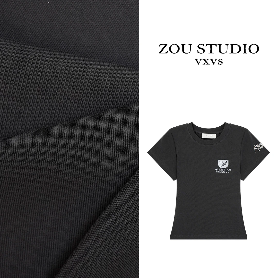ZOU STUDIO VXVS 英文标语 夏款高棉百搭纯色短袖T恤 3635-1