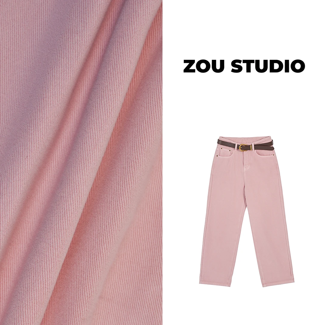 ZOU STUDIO VXVS 粉牛仔裤 百搭显瘦加绒款牛仔直筒裤 20152
